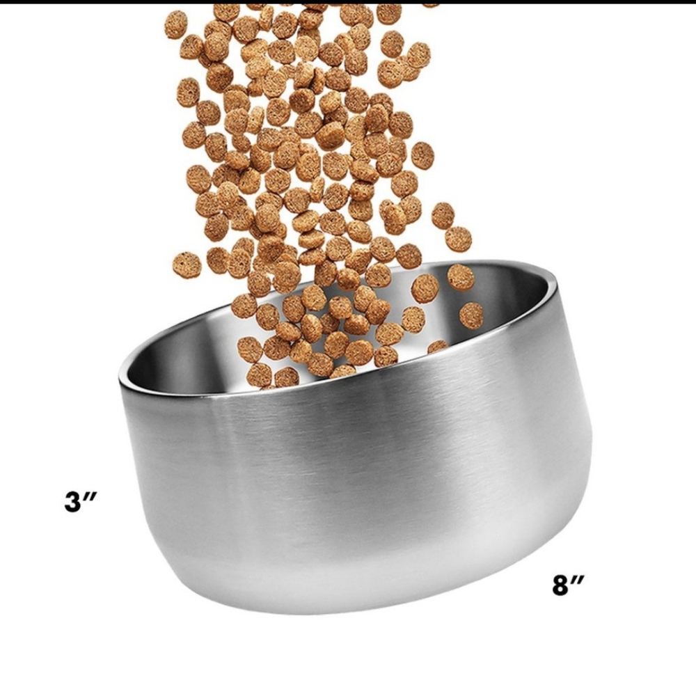 Dog Pet Bowl Stainless Steel Insulated Rubber Non Slip Non Skid Silver New